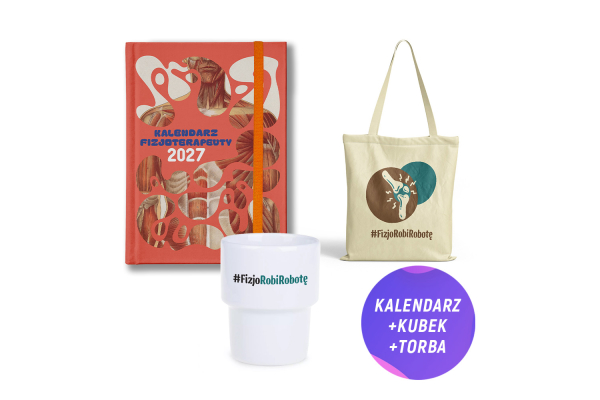 Pakiet: Kalendarz fizjoterapeuty 2027 + Kubek ceramiczny + Torba bawełniana